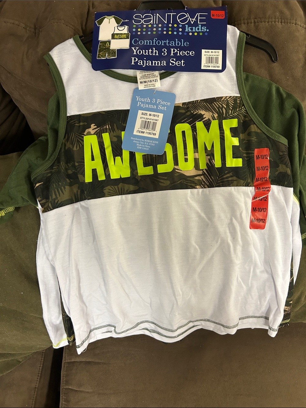 'Awesome' Green & White Boys Pajama Set